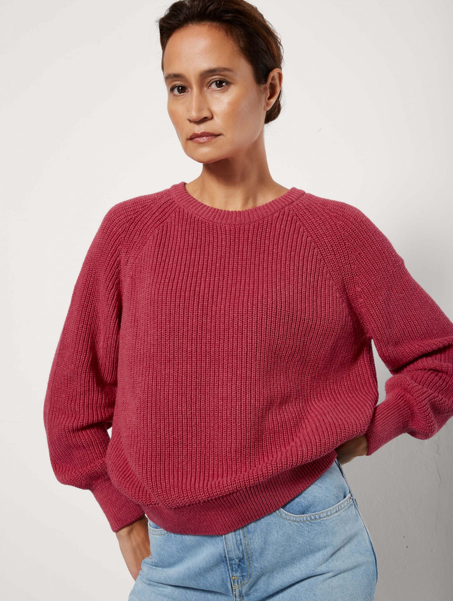 Gebreide trui gerecycled Katoen & Tencel Rood