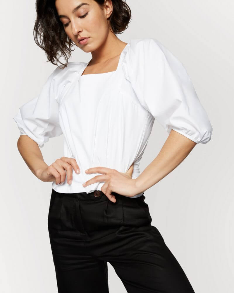 White Cotton Puff Sleeves top