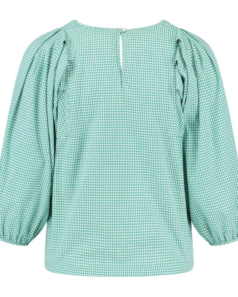 Green Check Cotton Top Puff Sleeves