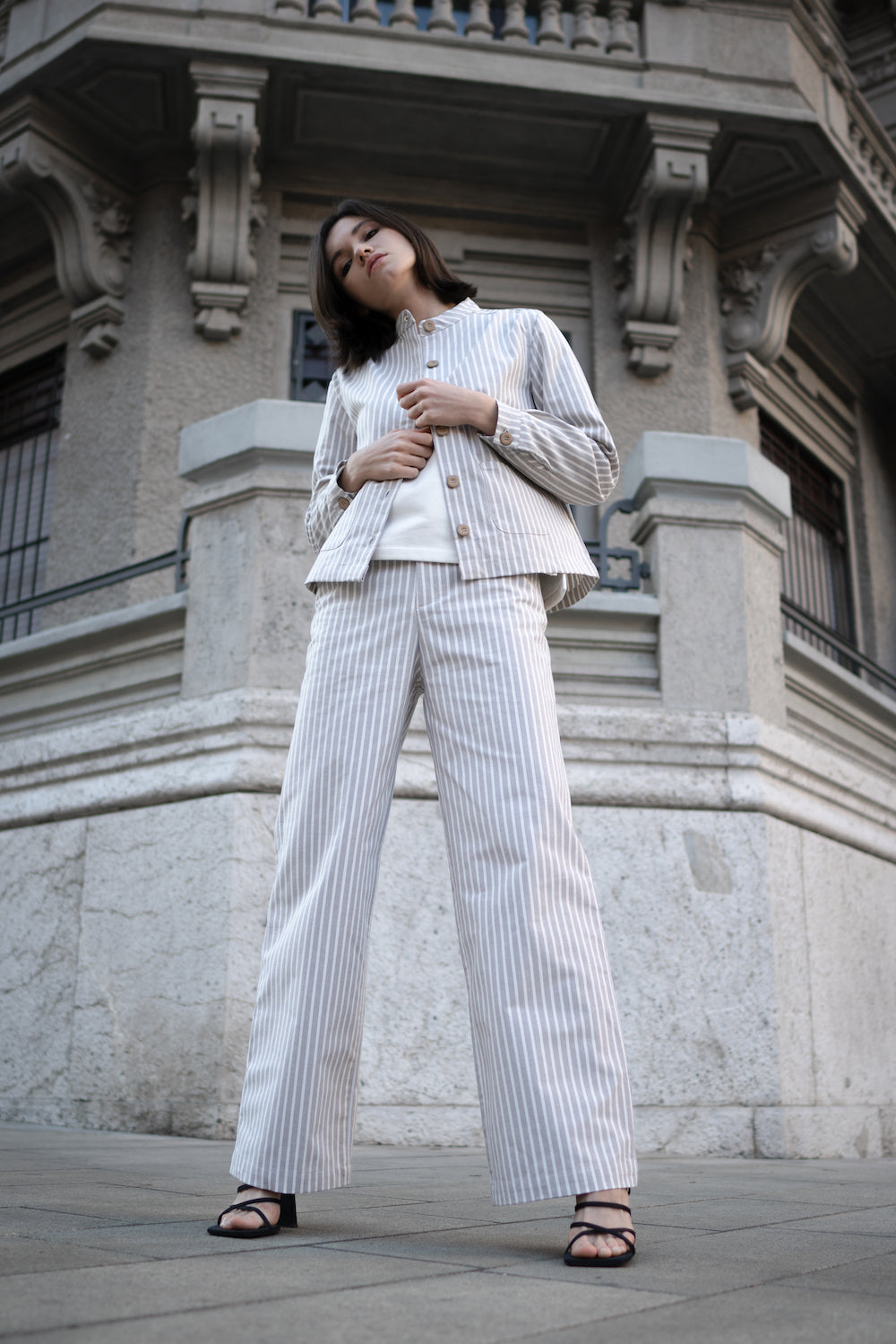 Stripe hotsell leg trousers