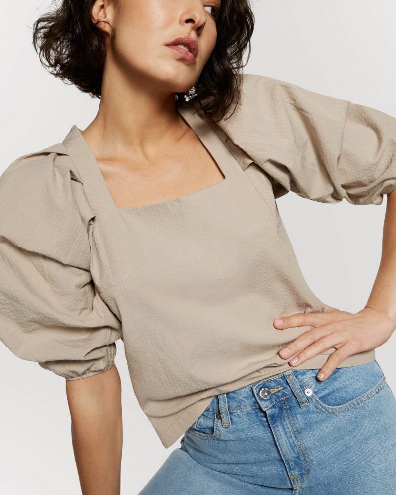 Beige puff sleeve discount top